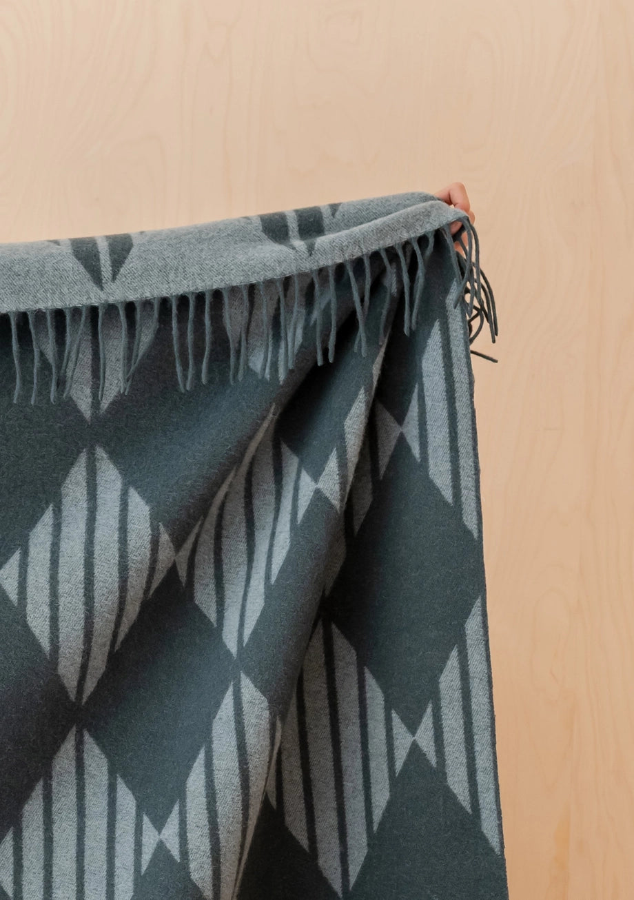 TBCo Lambswool Blanket in Green Stripe Harlequin Jacquard