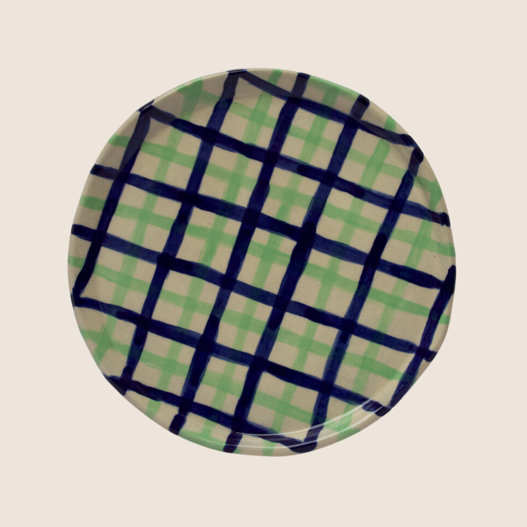 Amelia Margot Gingham Plate Green and Blue