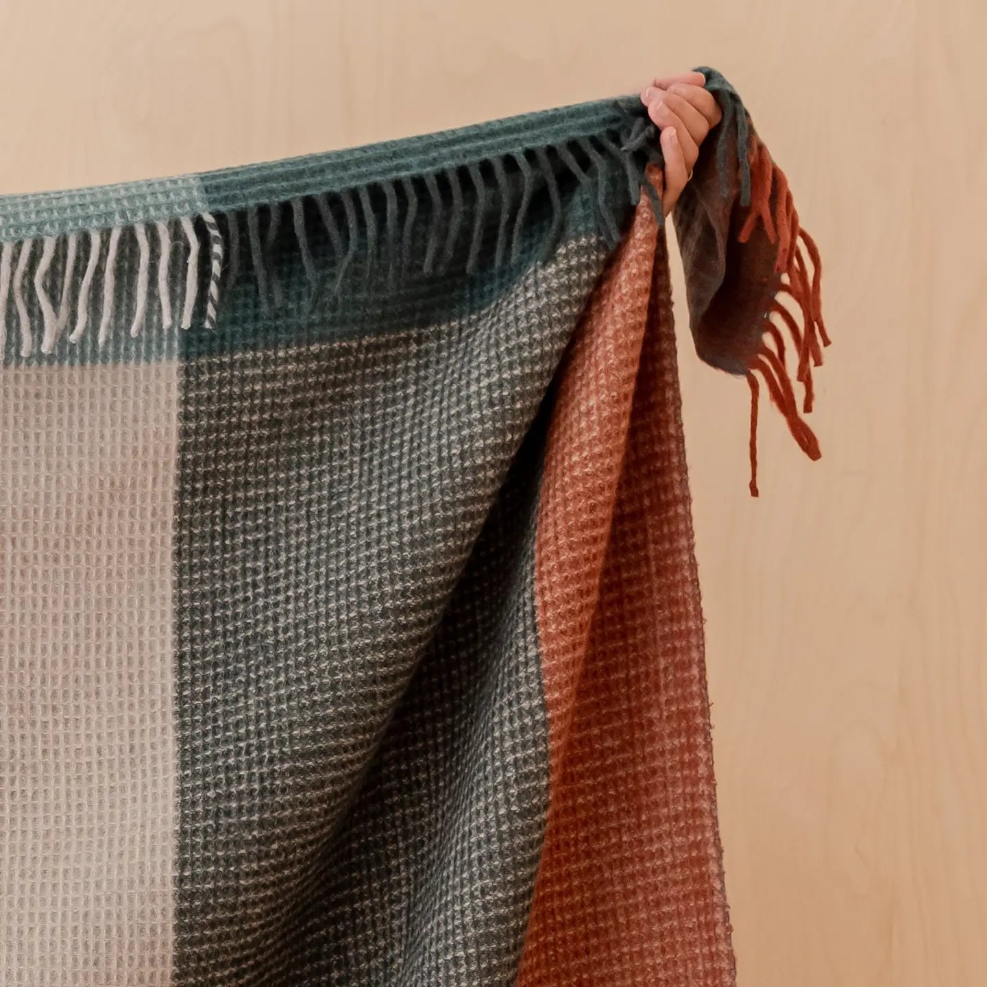 TBCo Recycled Wool Blanket in Green Waffle Block Check
