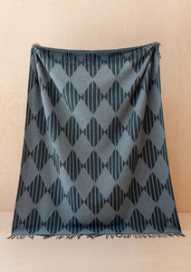 TBCo Lambswool Blanket in Green Stripe Harlequin Jacquard