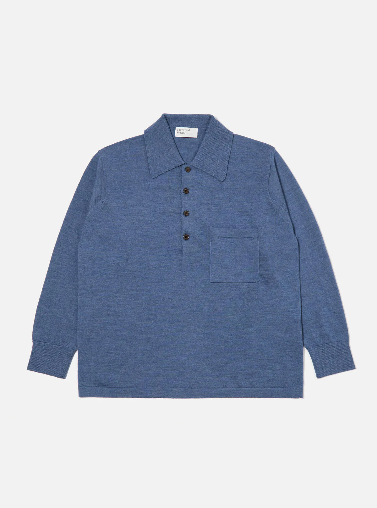 Universal Works Merino L/S Pullover Knit Shirt Airforce Blue
