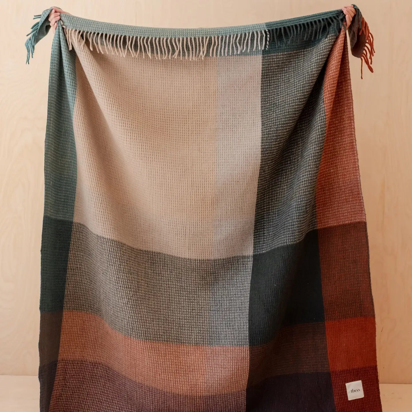TBCo Recycled Wool Blanket in Green Waffle Block Check