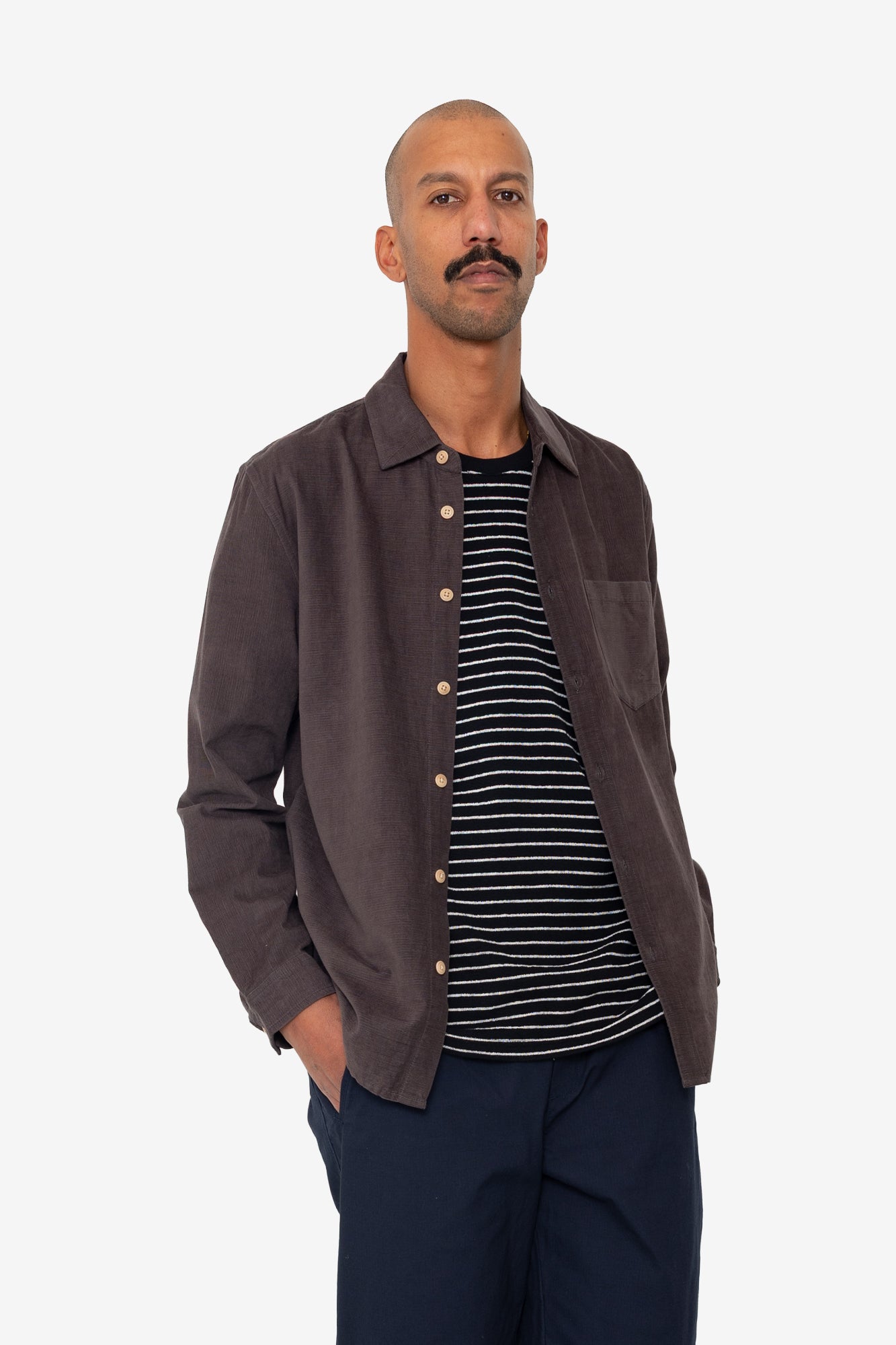 Folk Direction Babycord Shirt - Black Grape