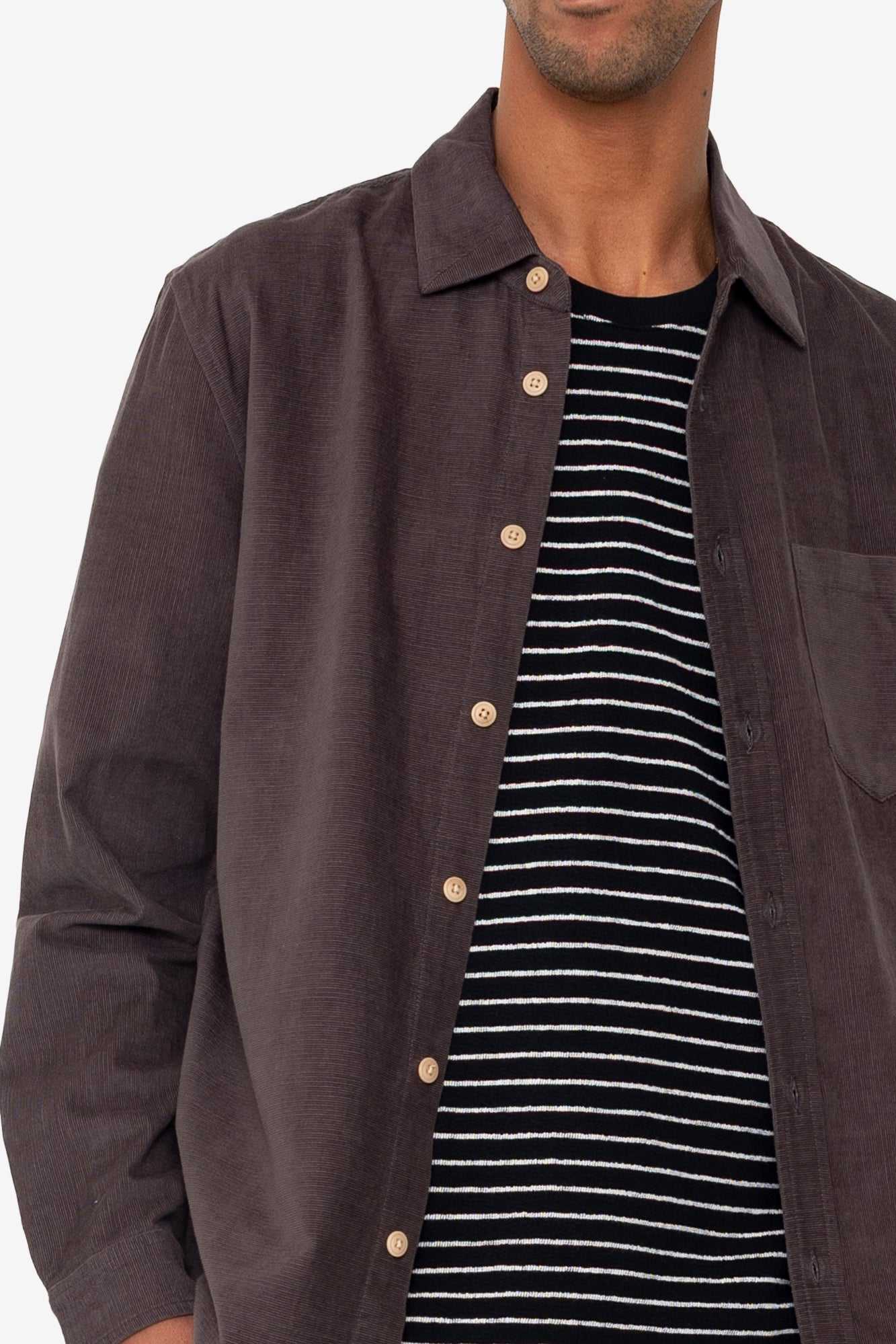 Folk Direction Babycord Shirt - Black Grape