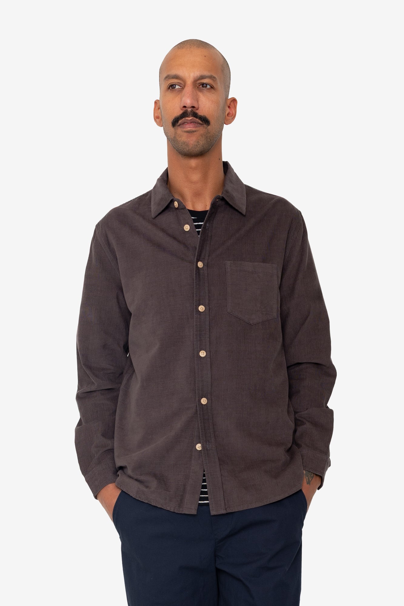 Folk Direction Babycord Shirt - Black Grape
