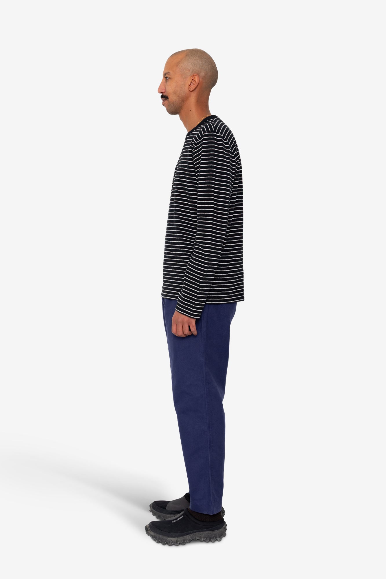 Folk Long Sleeved Textured Stripe T-Shirt Black/Ecru