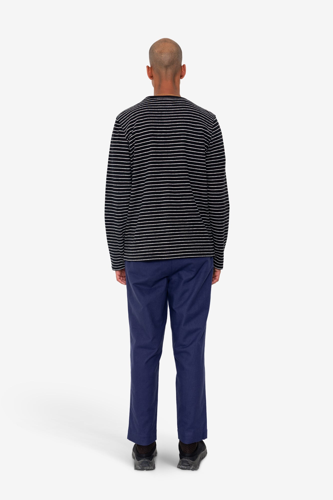 Folk Long Sleeved Textured Stripe T-Shirt Black/Ecru
