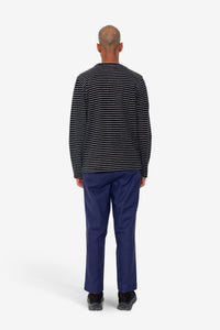 Folk Long Sleeved Textured Stripe T-Shirt Black/Ecru