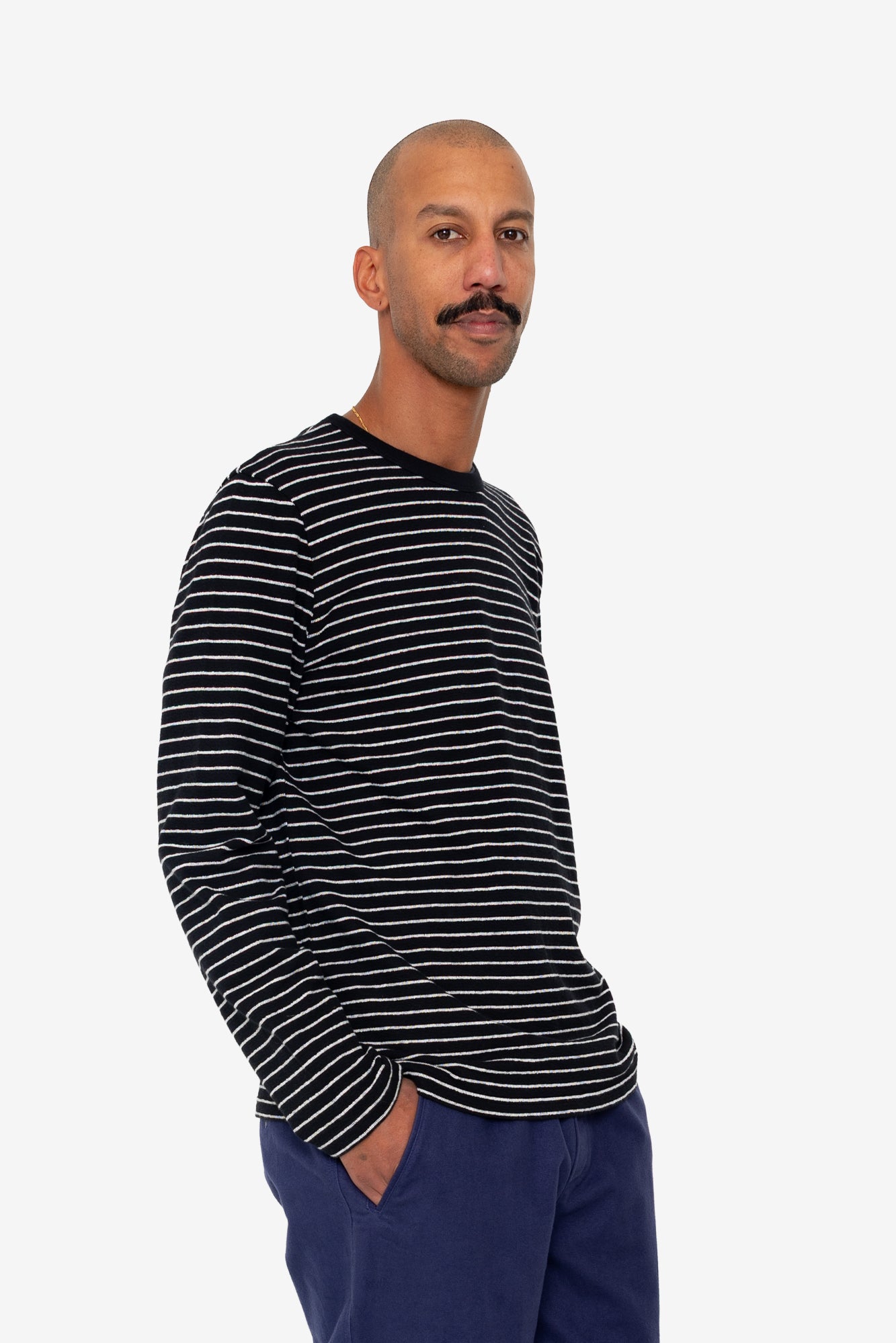 Folk Long Sleeved Textured Stripe T-Shirt Black/Ecru