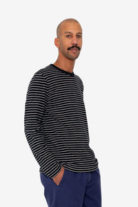 Folk Long Sleeved Textured Stripe T-Shirt Black/Ecru