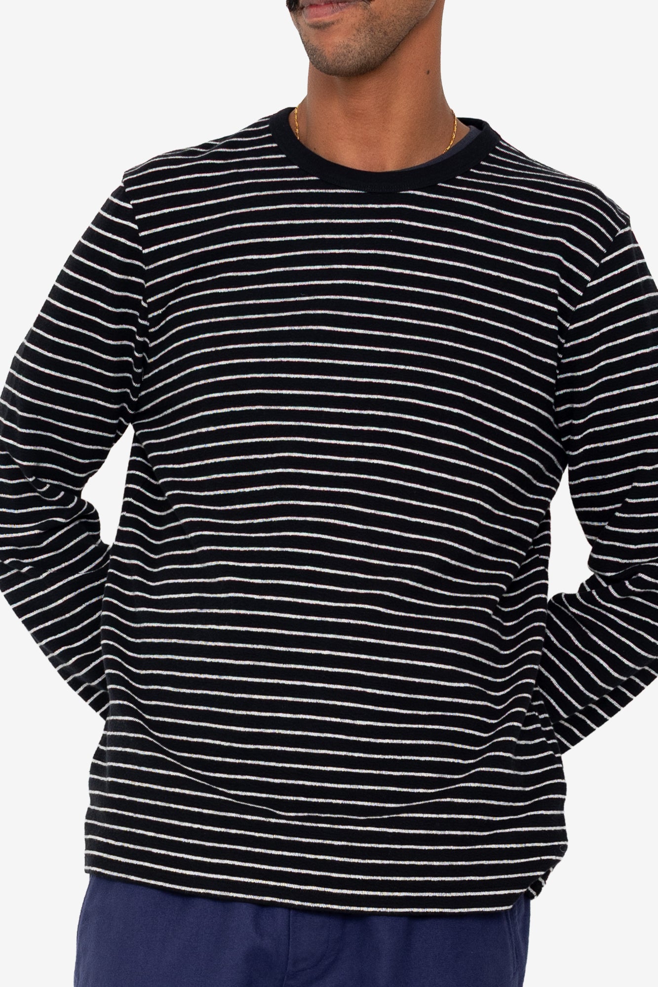 Folk Long Sleeved Textured Stripe T-Shirt Black/Ecru