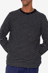 Folk Long Sleeved Textured Stripe T-Shirt Black/Ecru