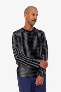 Folk Long Sleeved Textured Stripe T-Shirt Black/Ecru