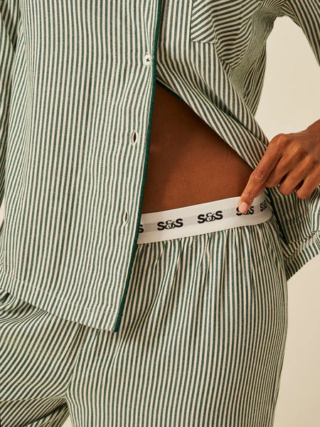 Stripe & Stare Soft Brushed Woven Pyjama Top Alpine Stripe
