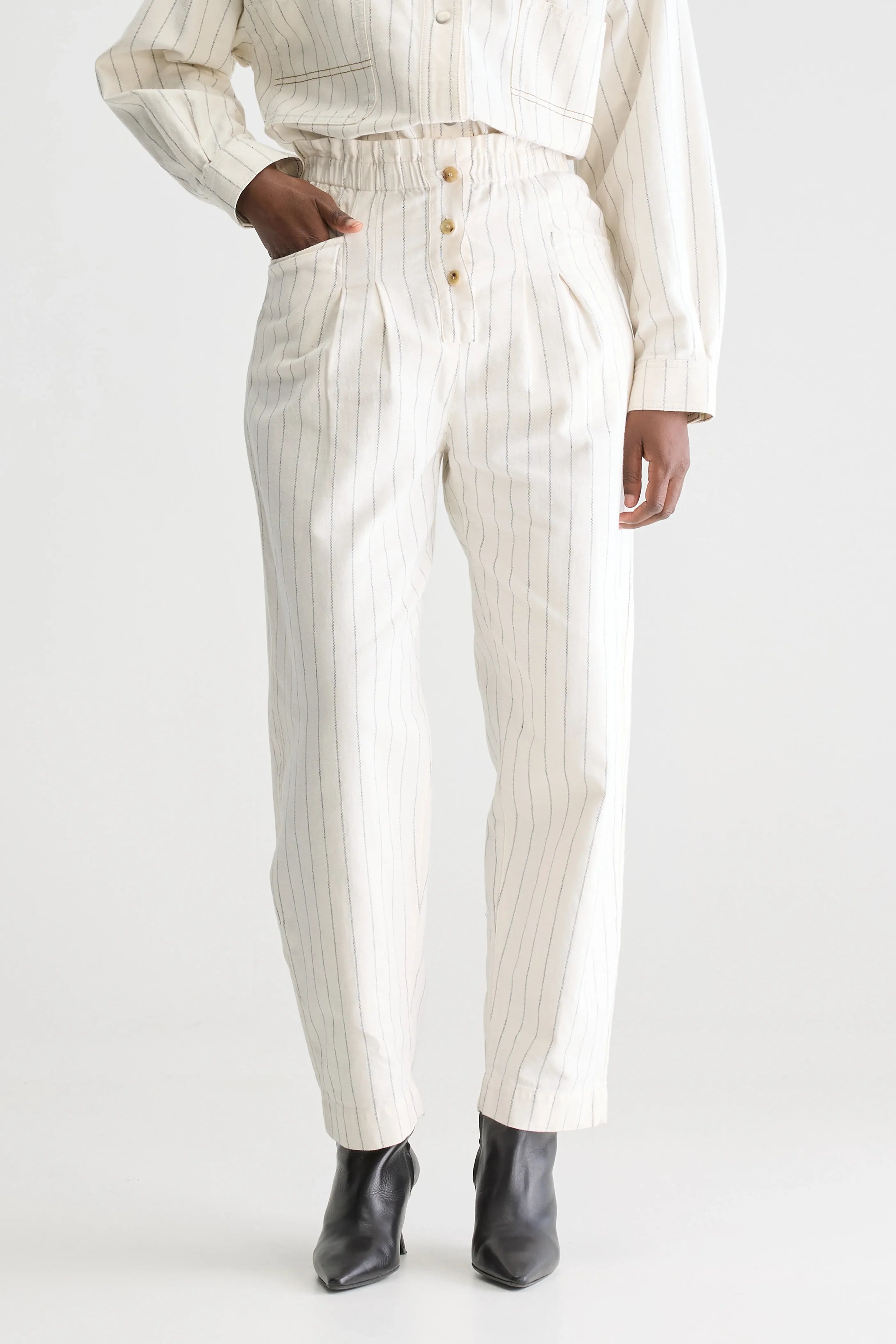 Bellerose Lilo Ecru Pinstripe Paperbag Trouser