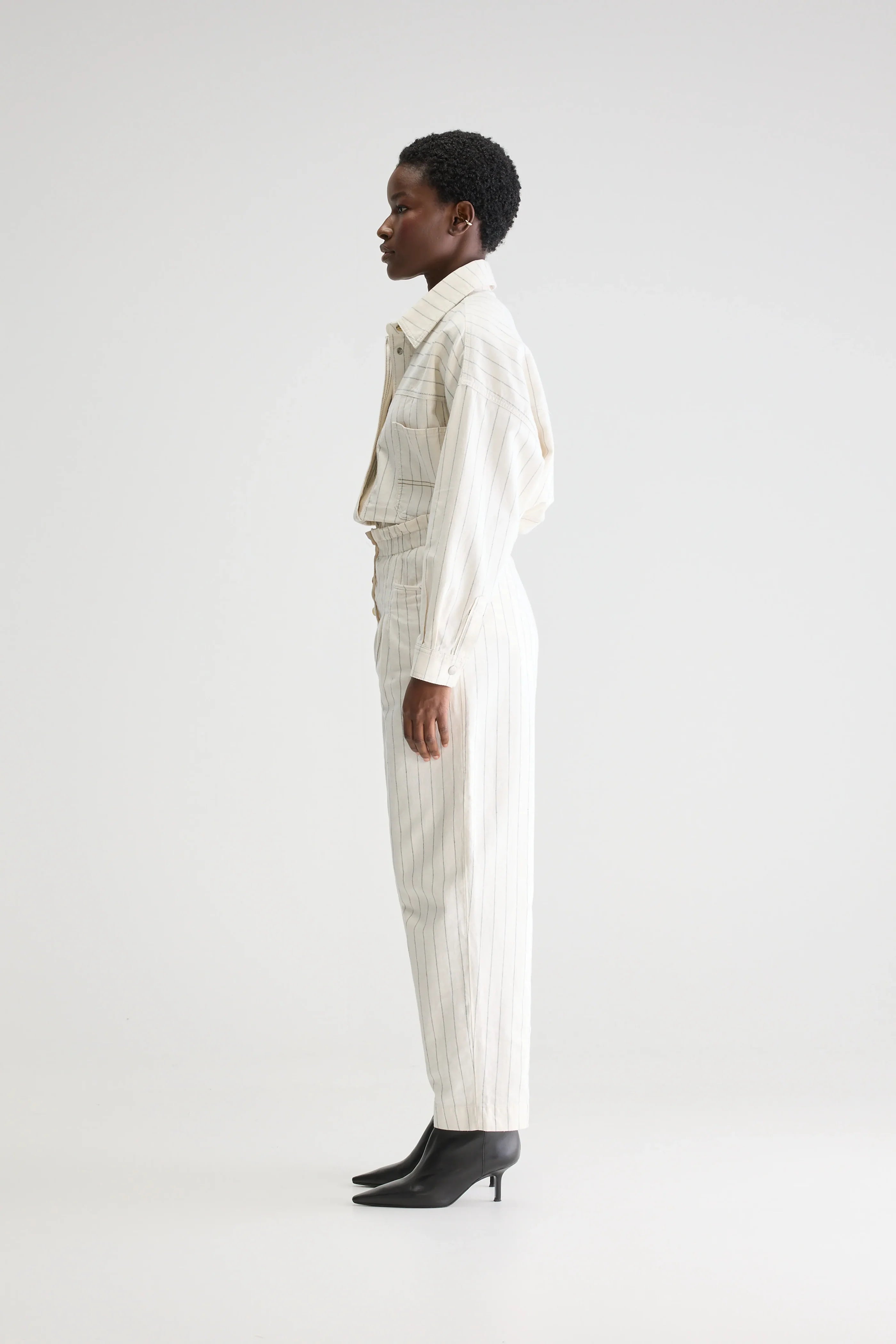 Bellerose Lilo Ecru Pinstripe Paperbag Trouser