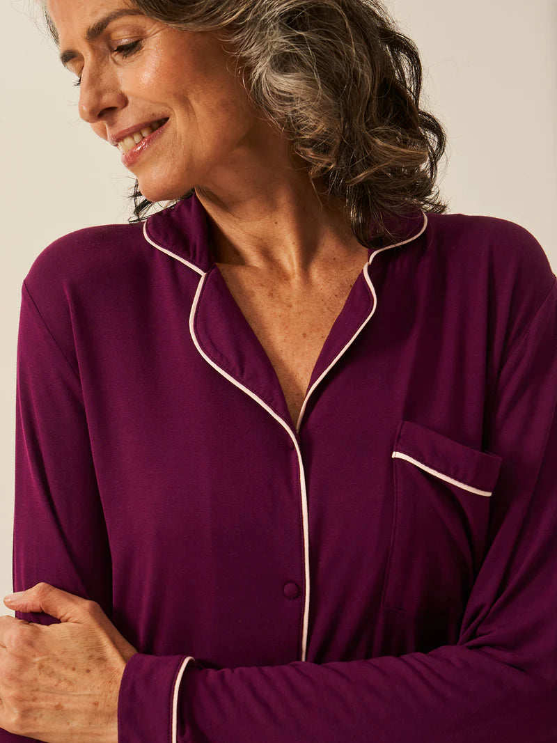 Stripe & Stare Long Pyjama Set Black Cherry