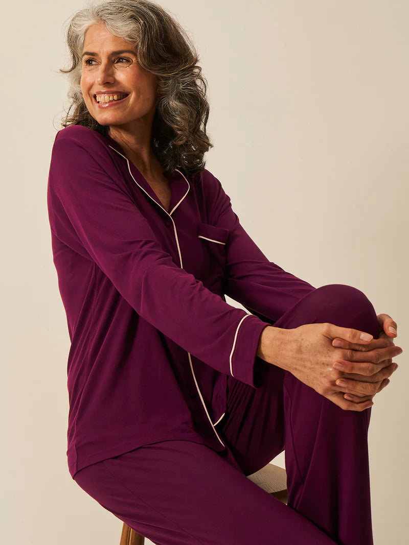 Stripe & Stare Long Pyjama Set Black Cherry