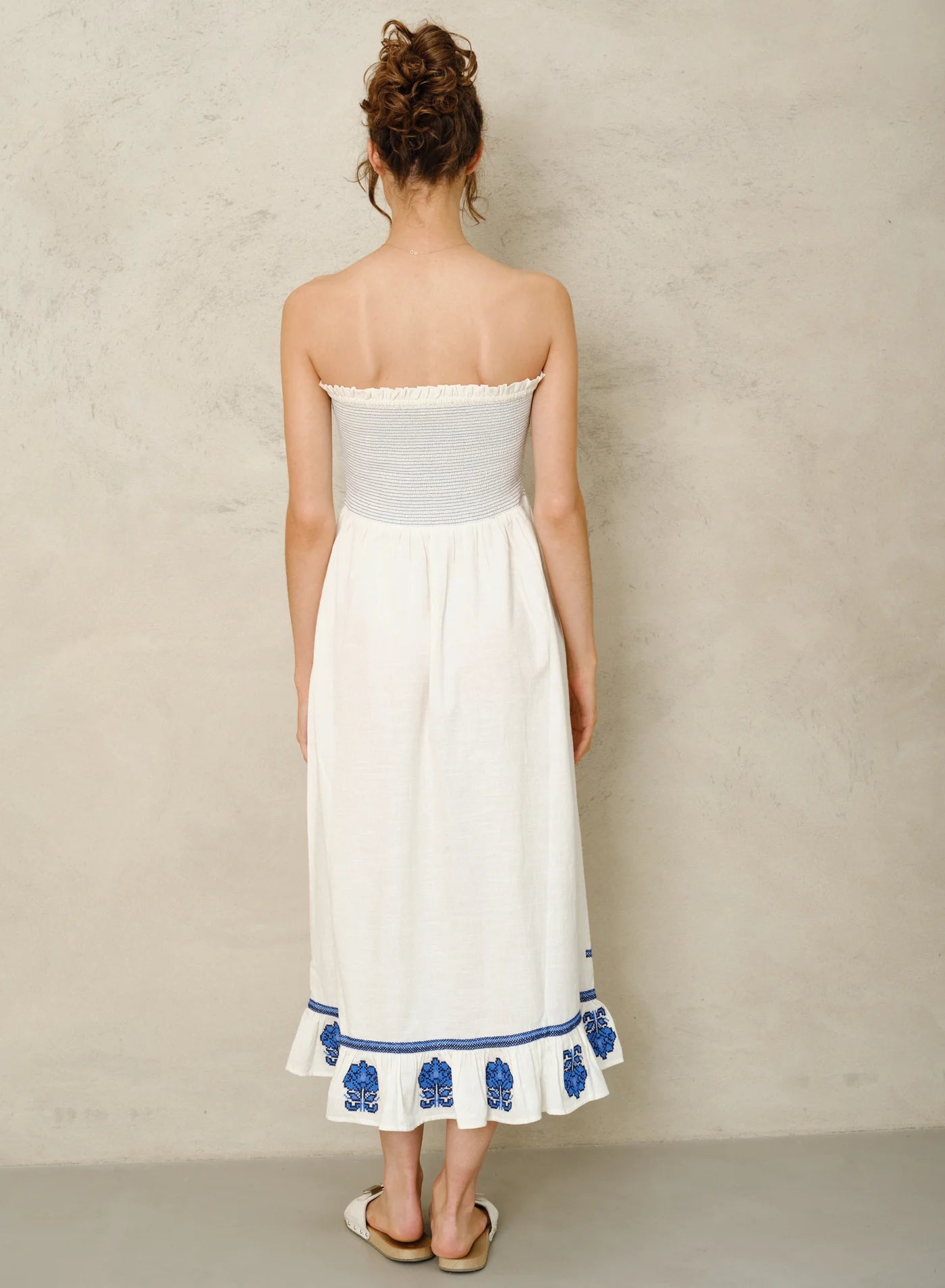 M.A.B.E Carmi Sundress - Ecru/Blue Geometric
