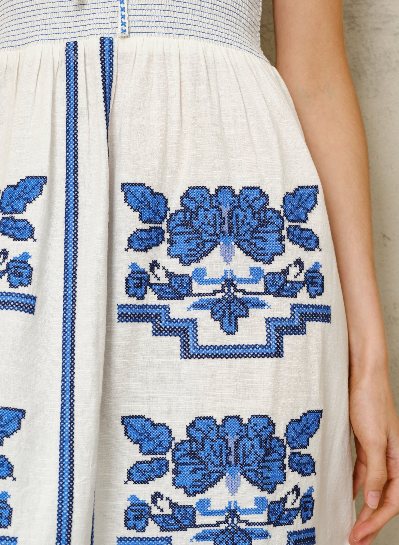 M.A.B.E Carmi Sundress - Ecru/Blue Geometric
