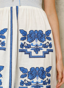 M.A.B.E Carmi Sundress - Ecru/Blue Geometric