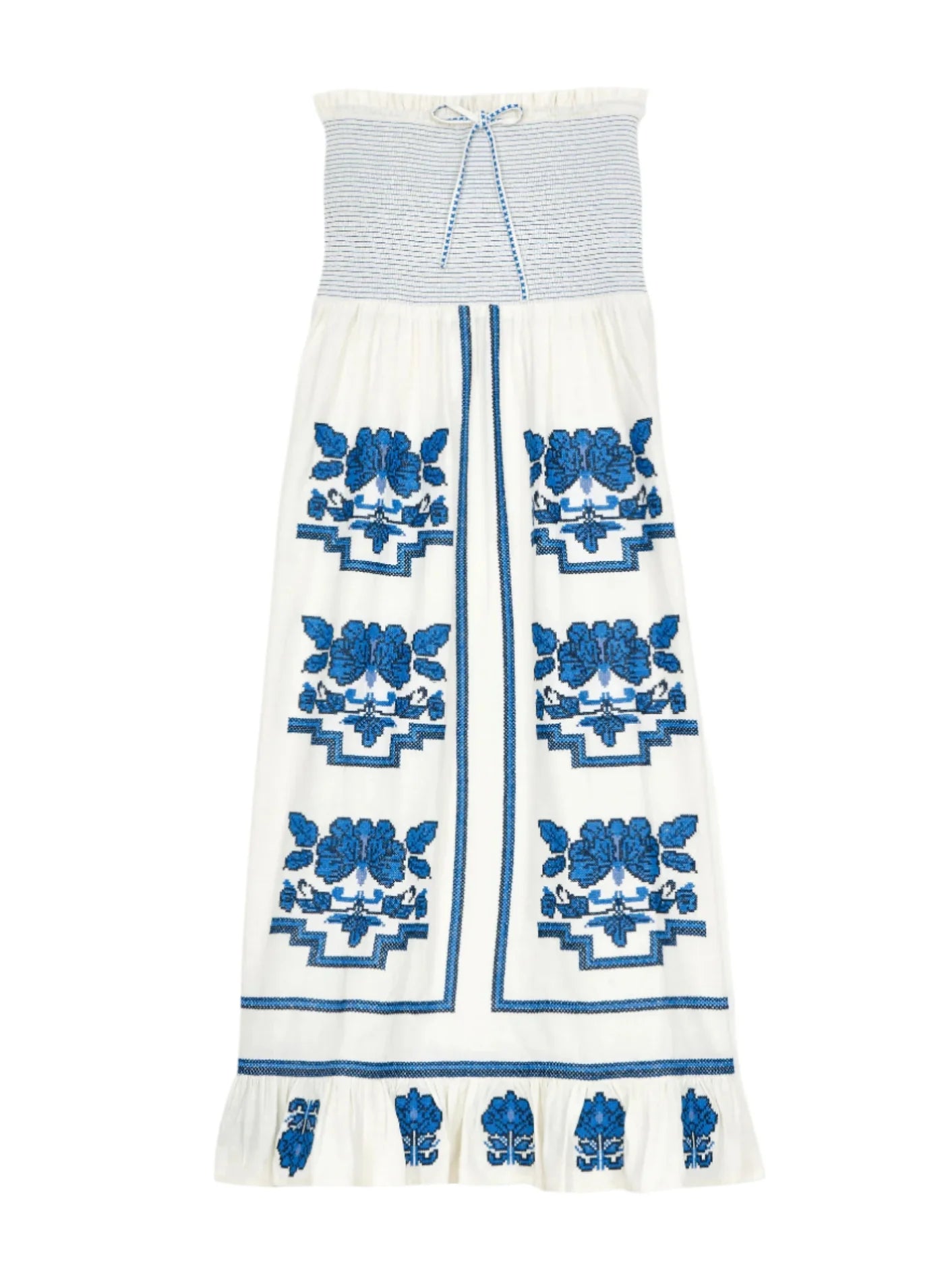 M.A.B.E Carmi Sundress - Ecru/Blue Geometric