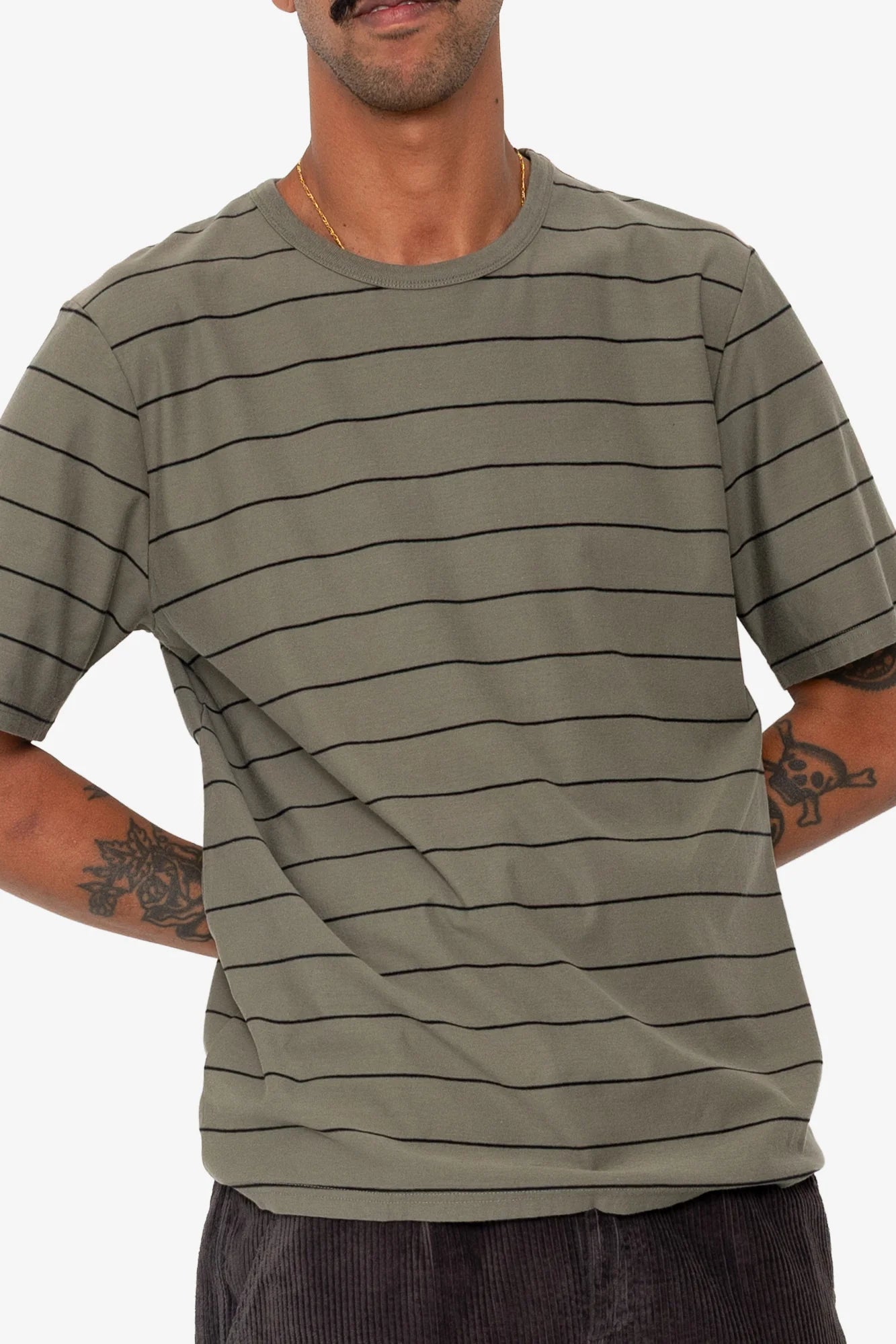 Folk Microstripe T-Shirt - Olive / Black