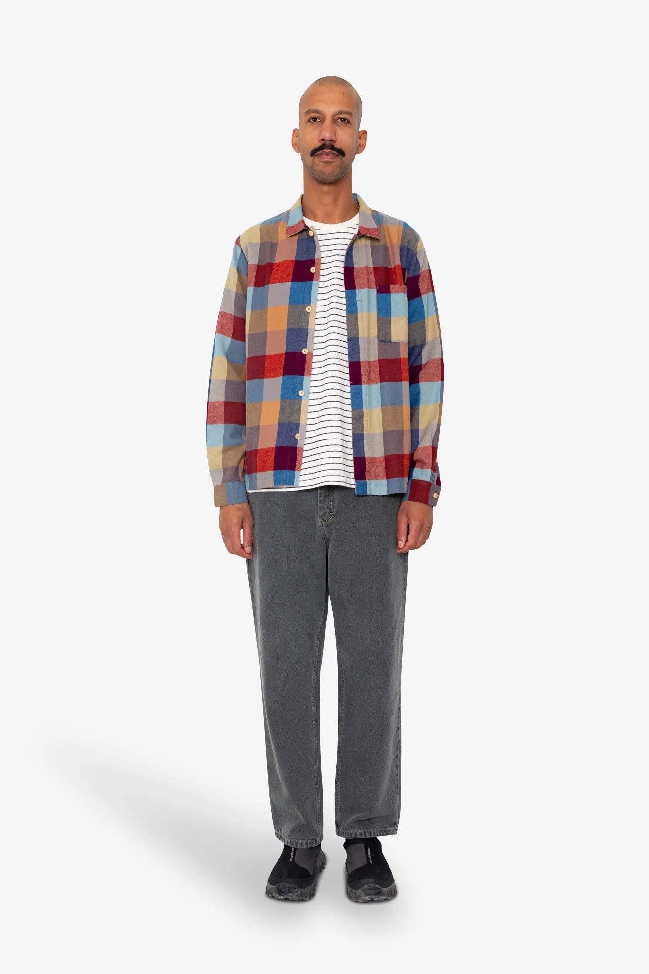 Folk Patch Shirt Crimson Blue Mix