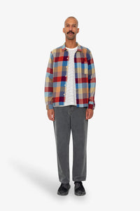 Folk Patch Shirt Crimson Blue Mix