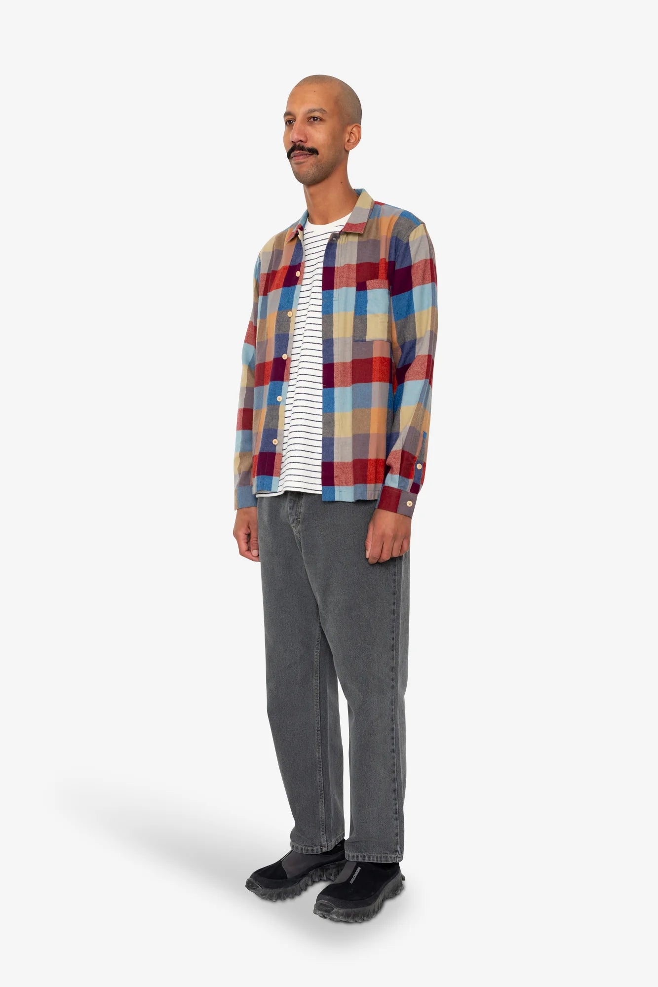 Folk Patch Shirt Crimson Blue Mix