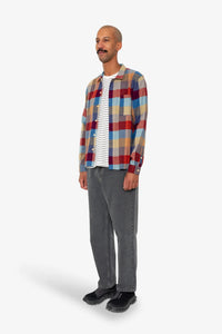Folk Patch Shirt Crimson Blue Mix