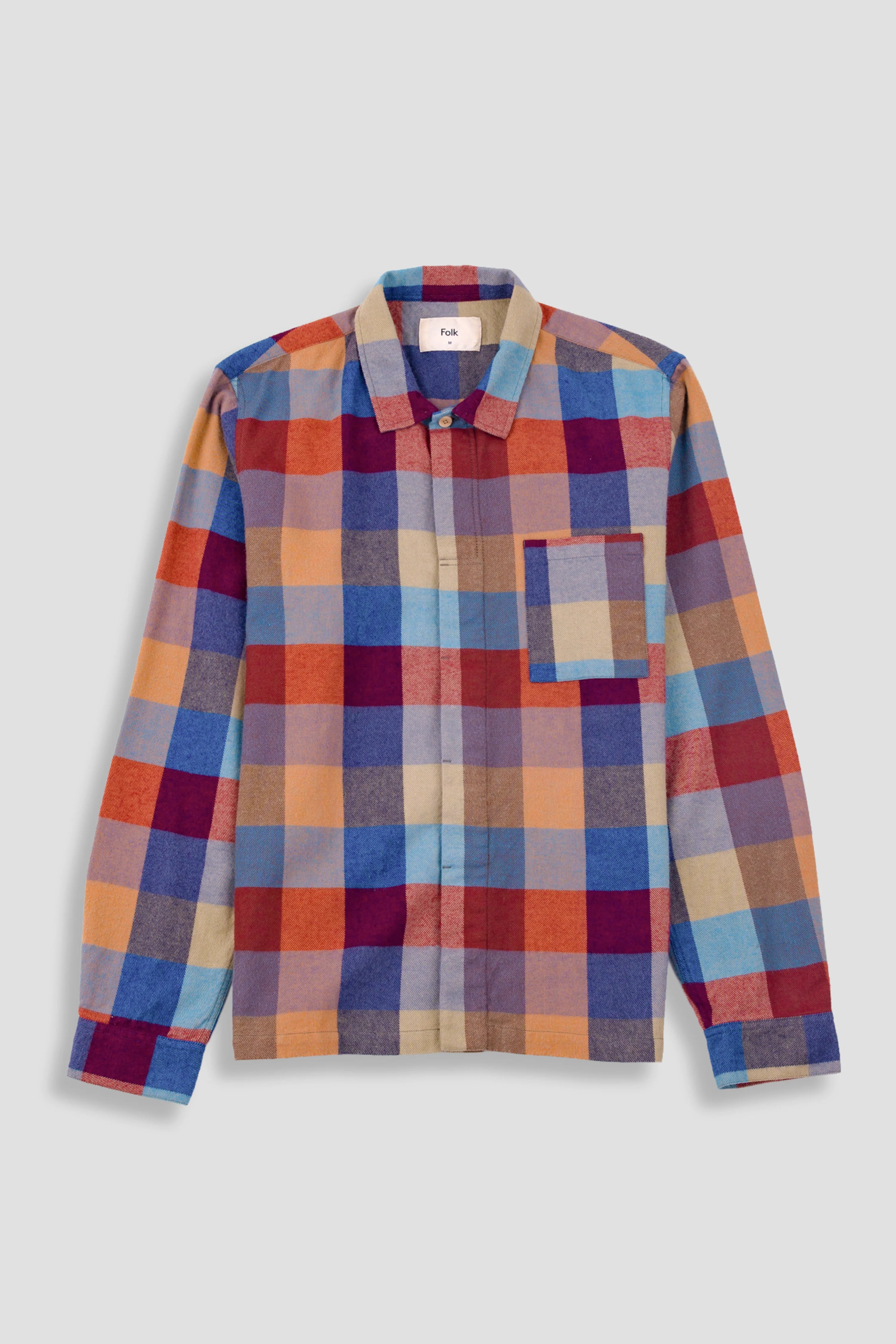 Folk Patch Shirt Crimson Blue Mix