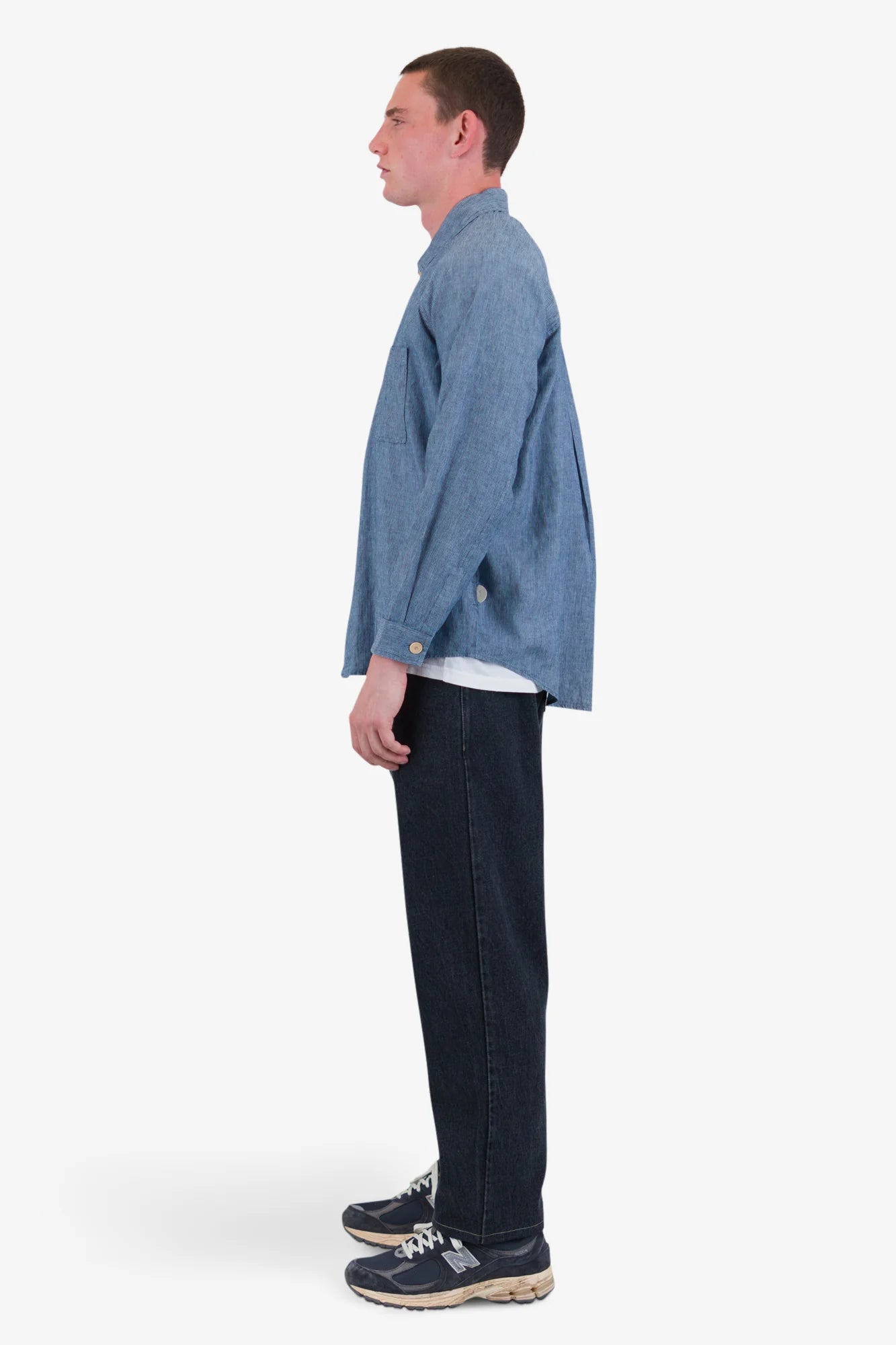 Folk Raglan Washed Indigo Stripe Shirt