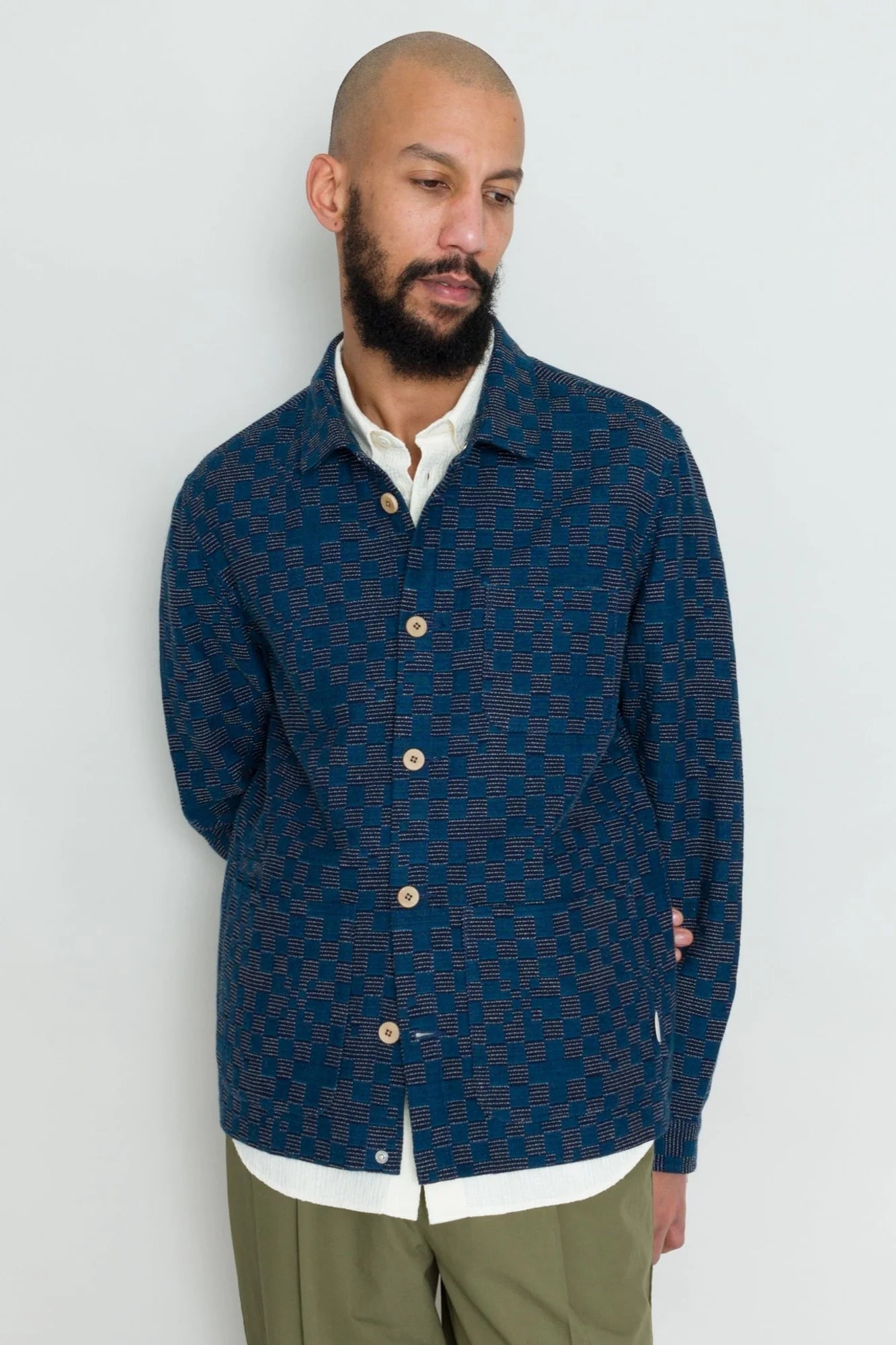 Folk Assembly Jacket Indigo Broken Checkerboard