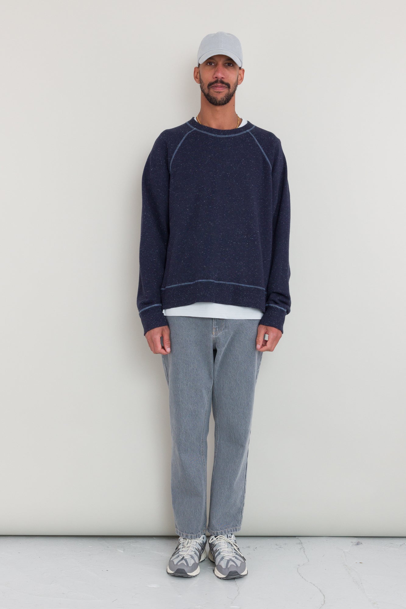 Folk Engineered Raglan Sweat - Mid Navy Nep