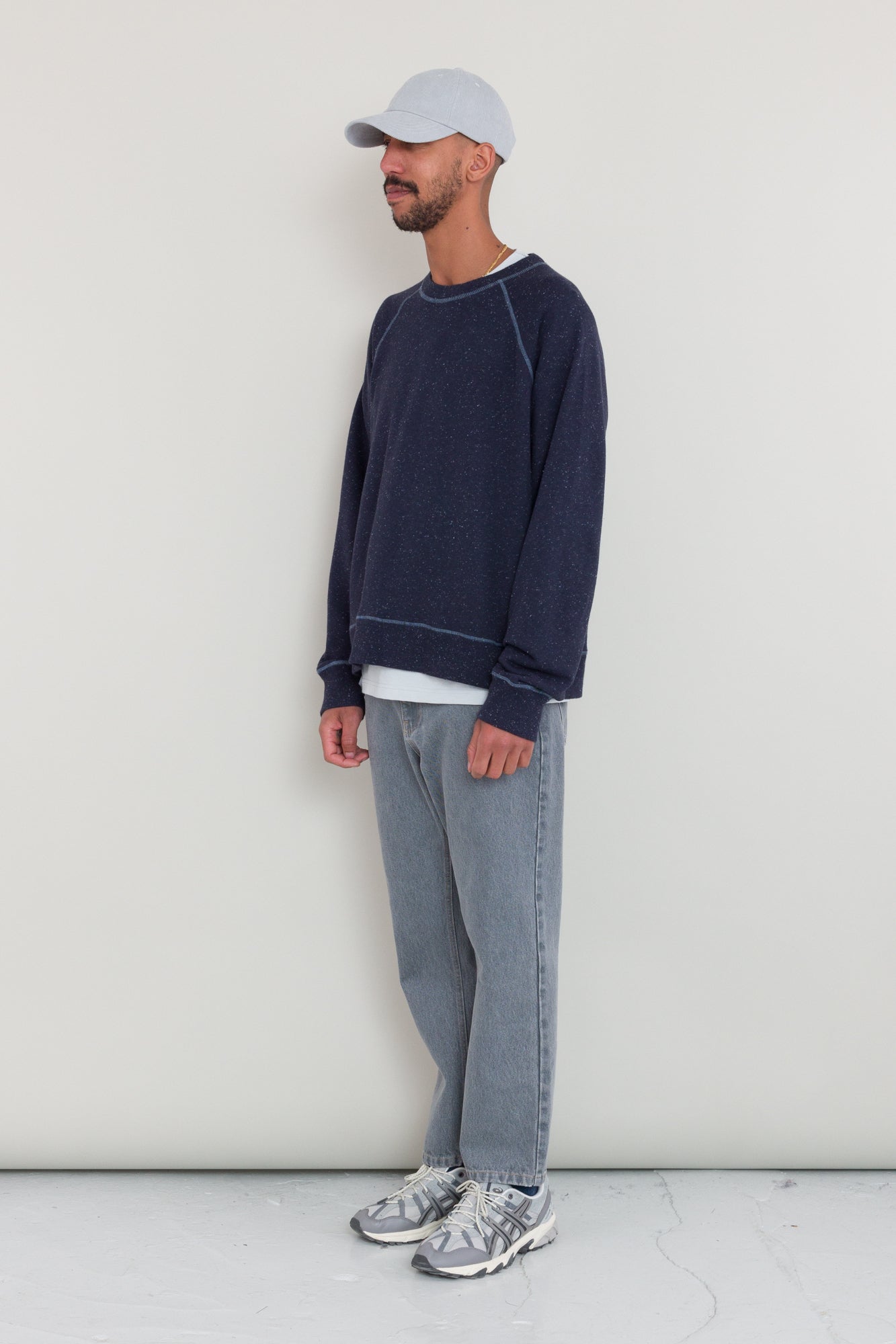 Folk Engineered Raglan Sweat - Mid Navy Nep