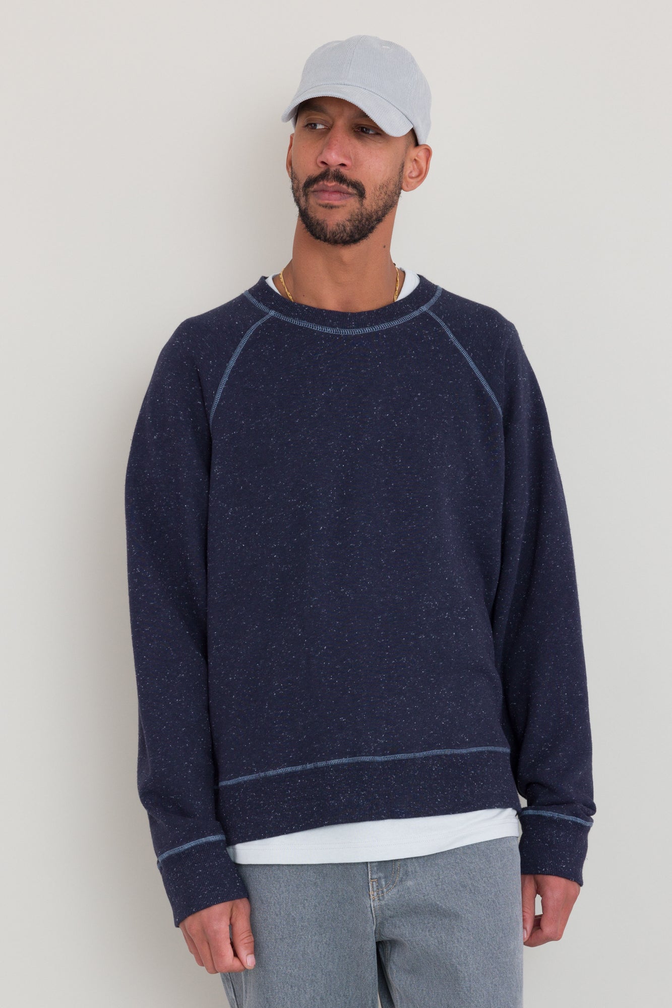 Folk Engineered Raglan Sweat - Mid Navy Nep