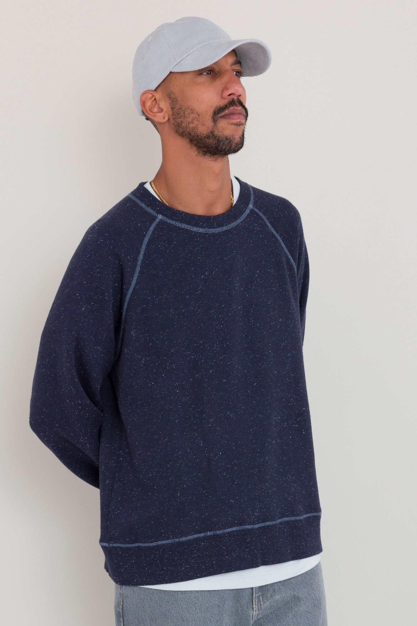 Folk Engineered Raglan Sweat - Mid Navy Nep
