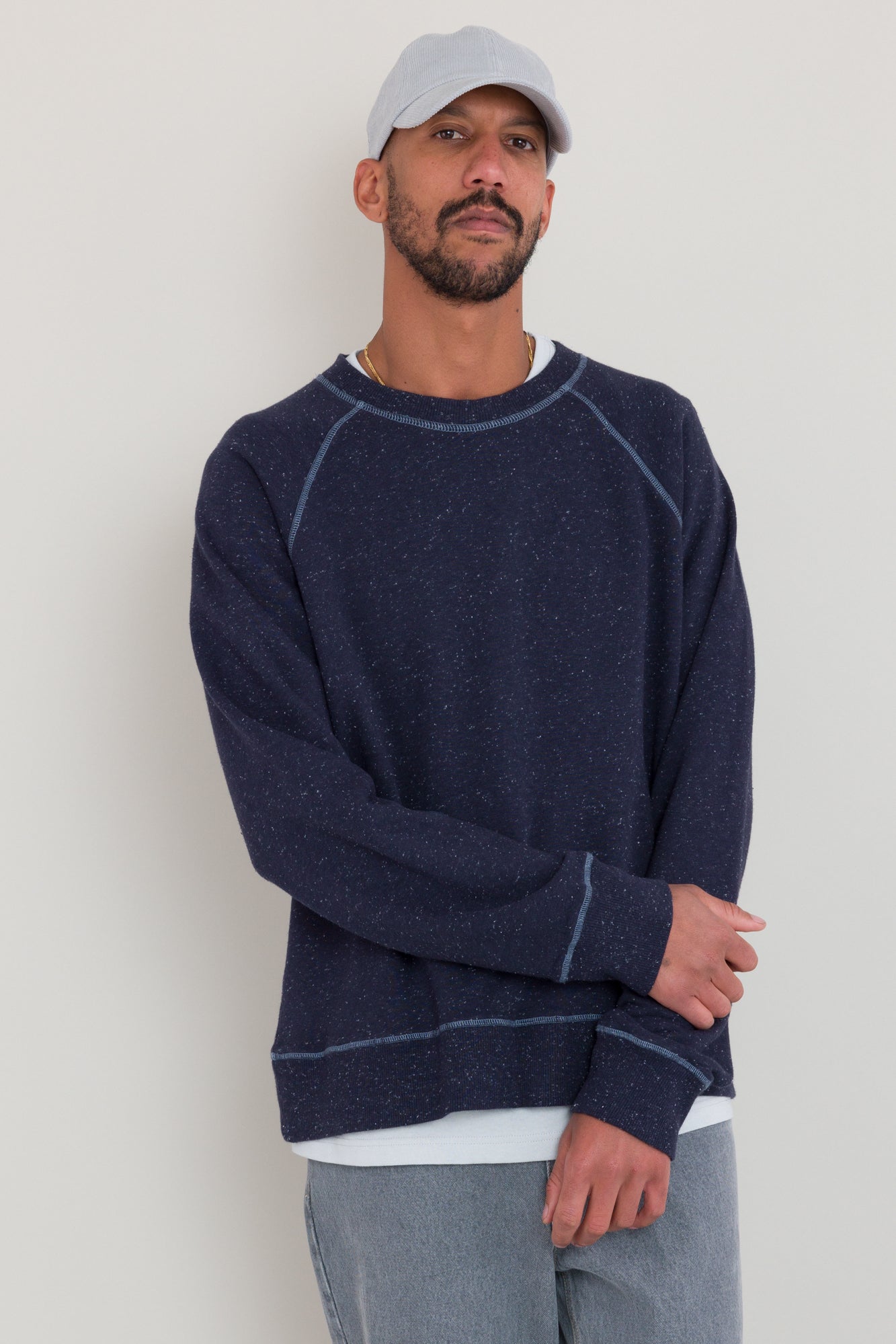 Folk Engineered Raglan Sweat - Mid Navy Nep