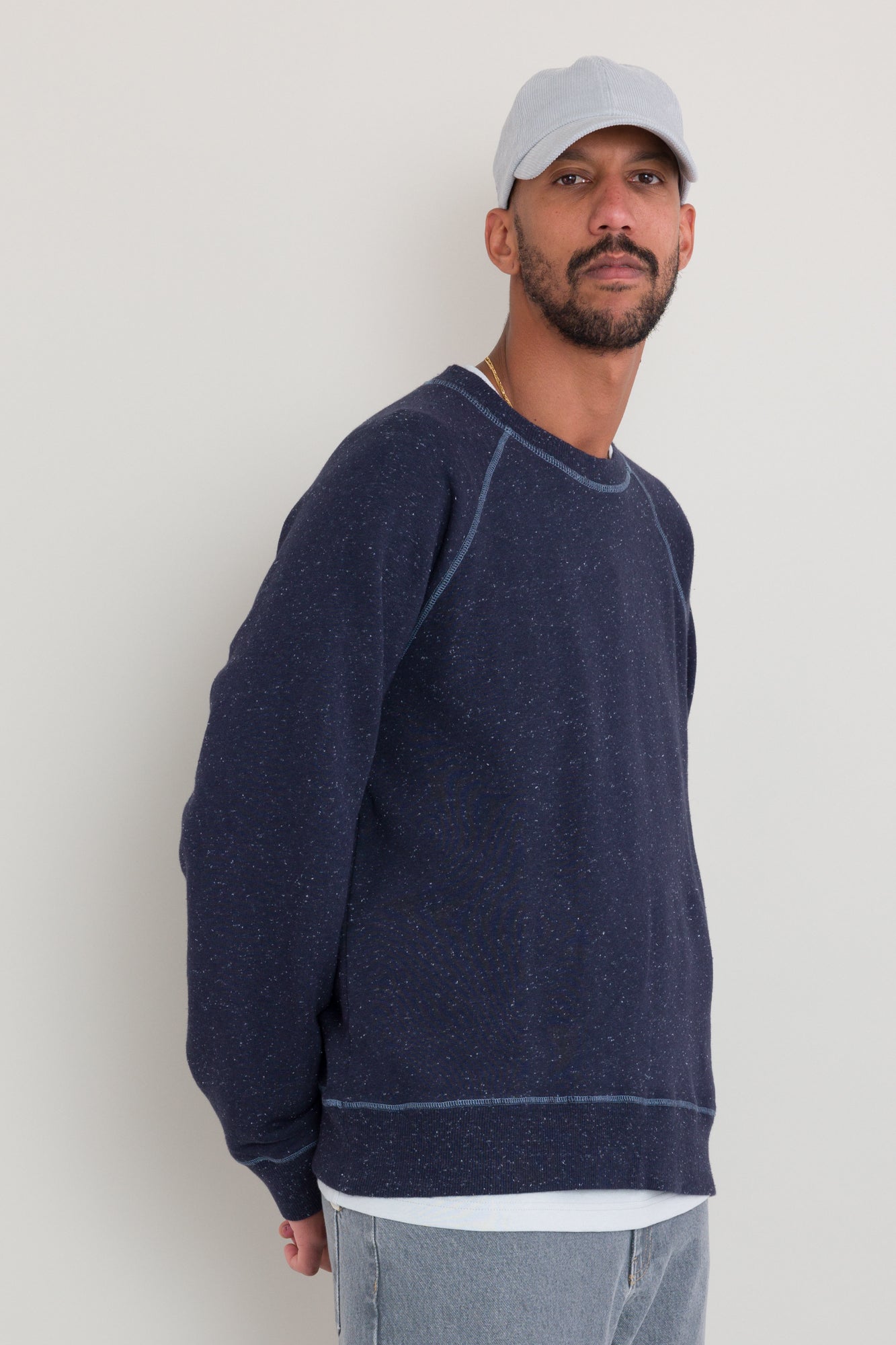 Folk Engineered Raglan Sweat - Mid Navy Nep