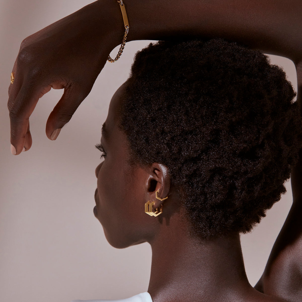 Rachel Jackson Medium Bevelled Hexagon Hoop Earrings