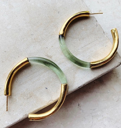 Shyla Gold Chunky Hoop Earrings Green