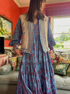 Nicky Dupont Tokyo Sleeveless Cardigan- Sahara with Royal Blue And Bubblegum