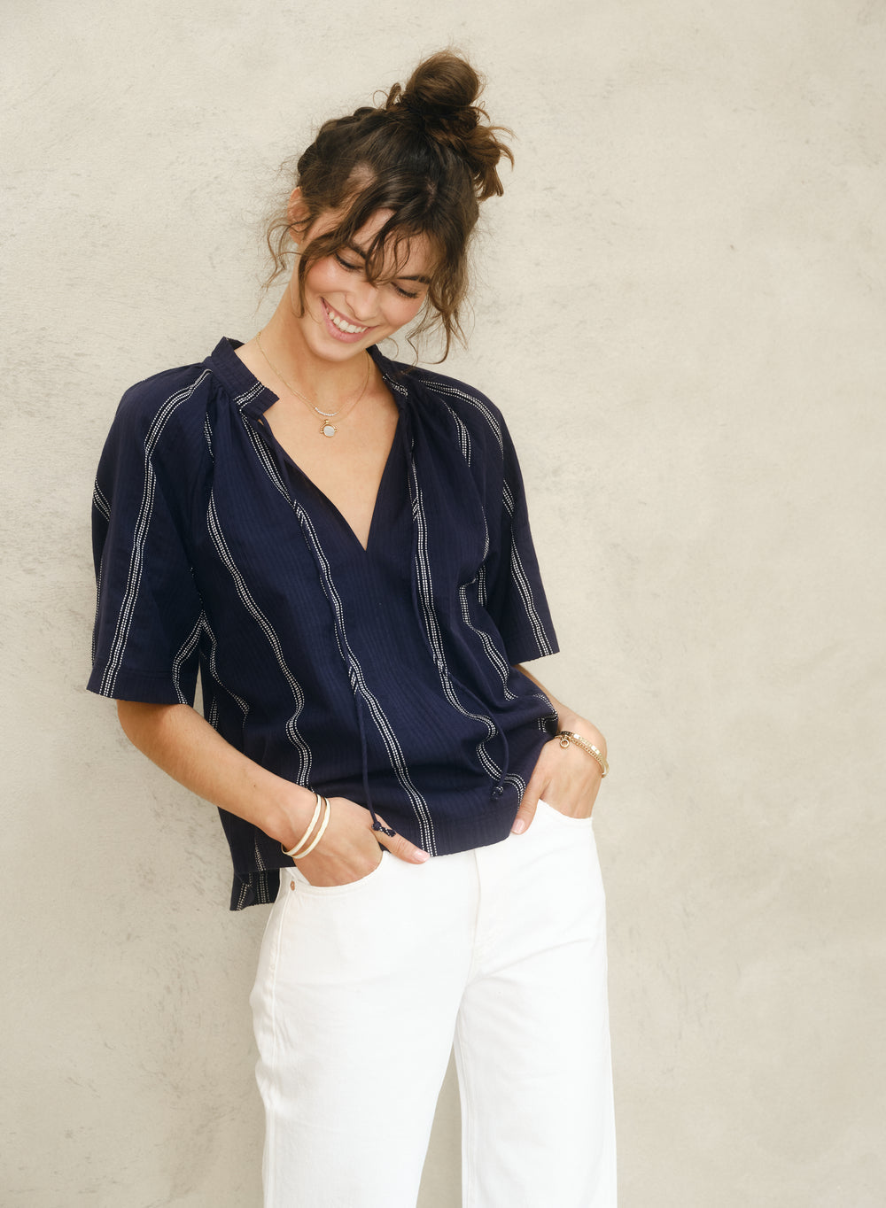 M.A.B.E Palmer Gathered Top Navy