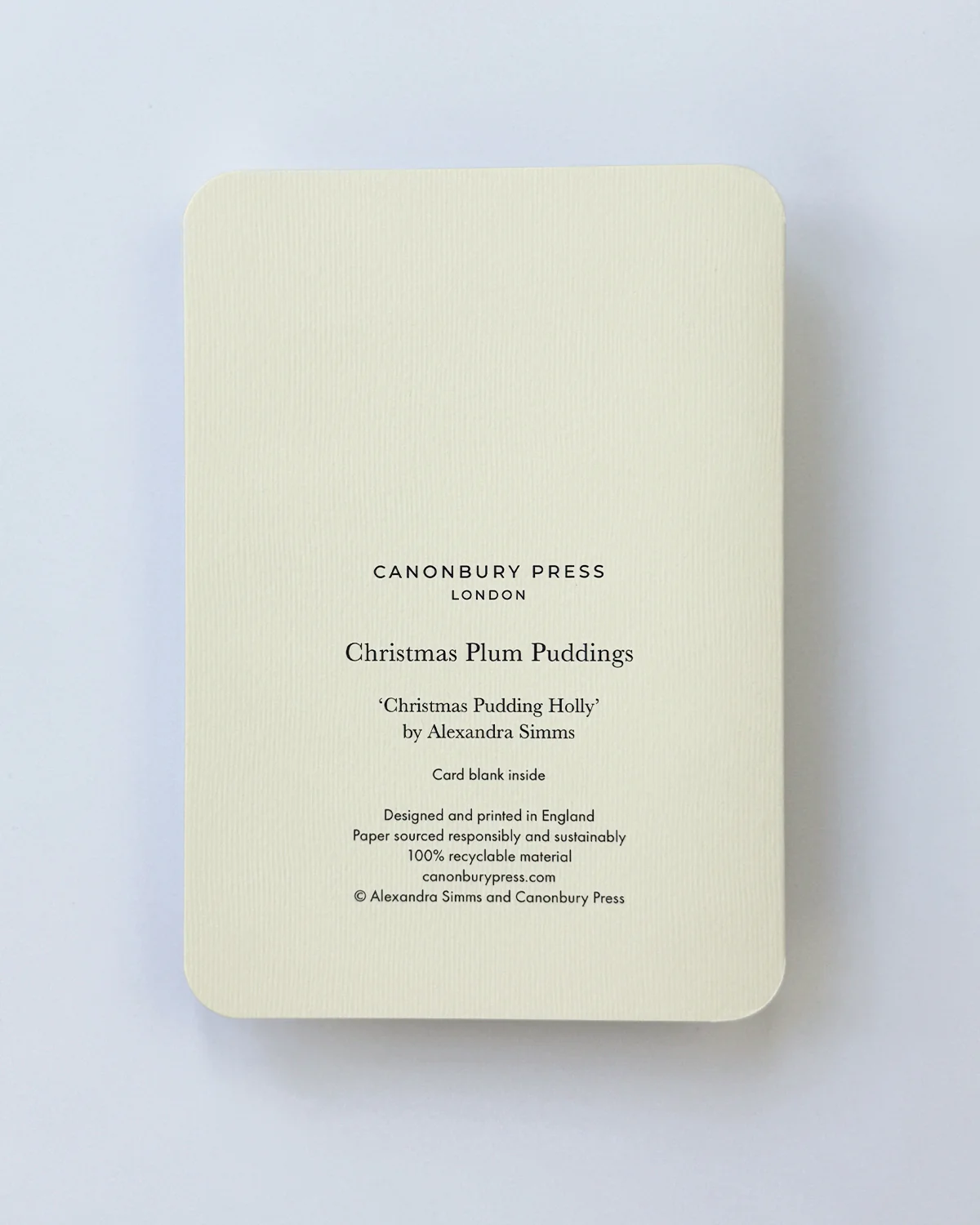 Canonbury Press Christmas Plum Pudding Holly Greeting Card