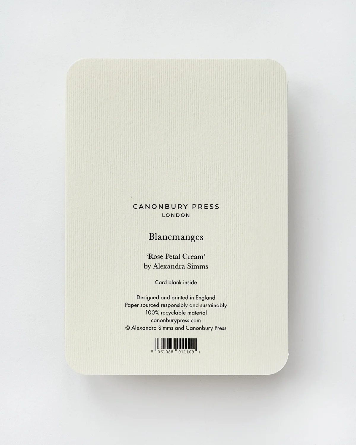 Canonbury Press Rose Petal Cream Blancmange Greeting Card