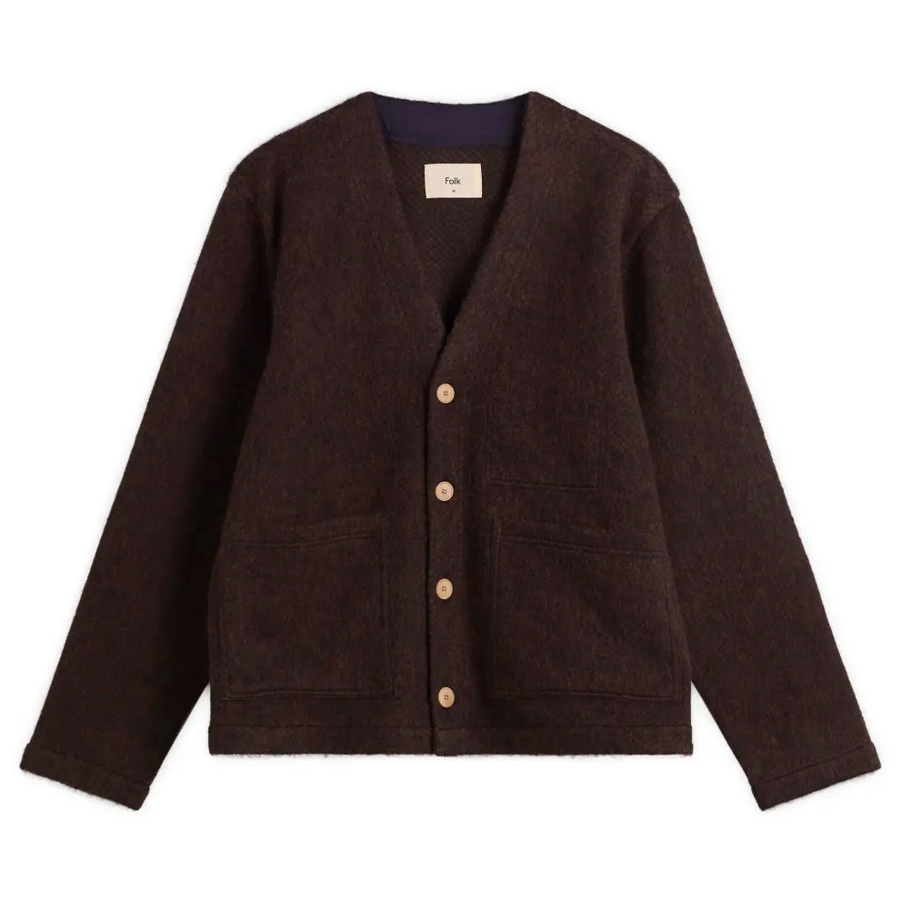 Folk Pocket Cardigan - Navy Espresso Brushed Wool