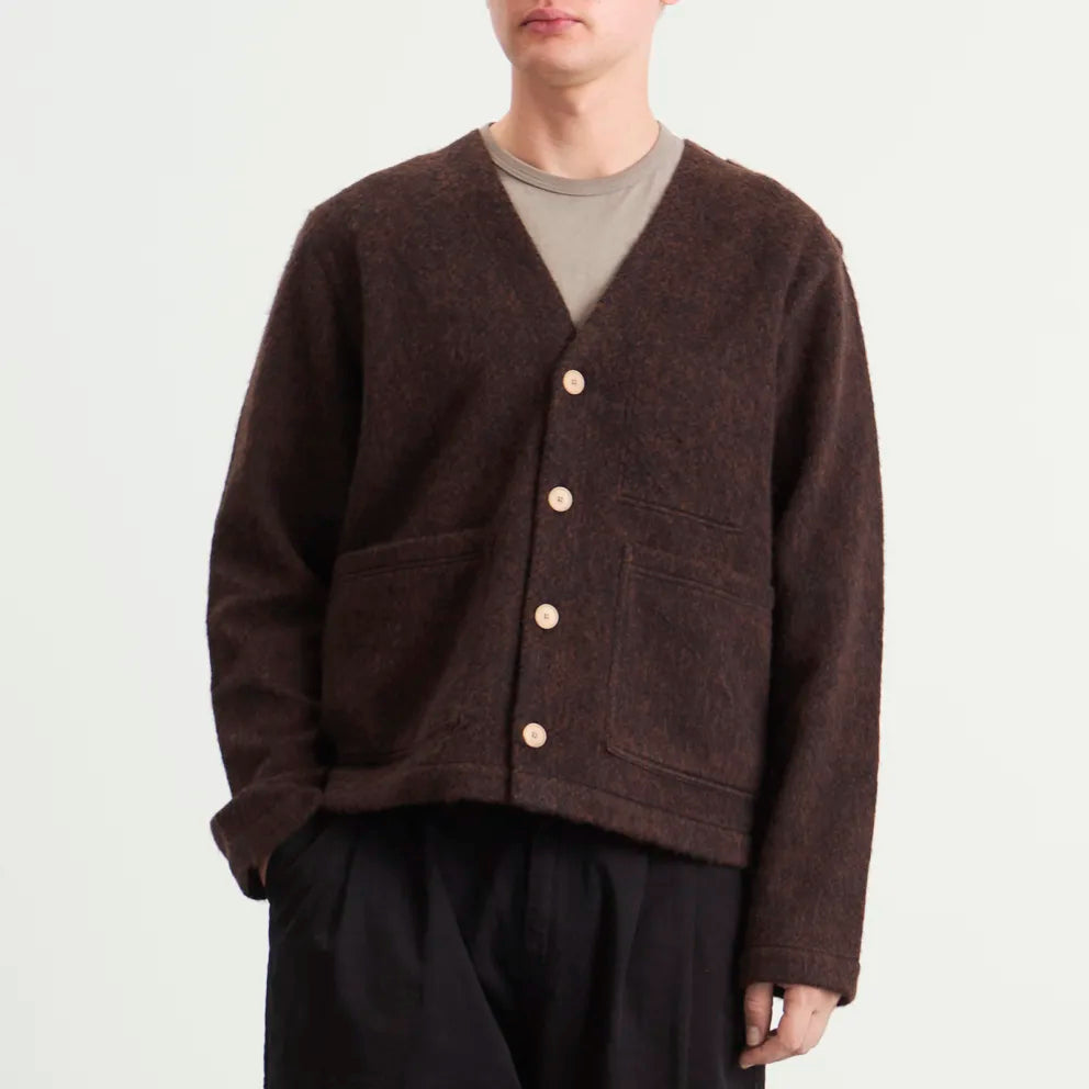 Folk Pocket Cardigan - Navy Espresso Brushed Wool