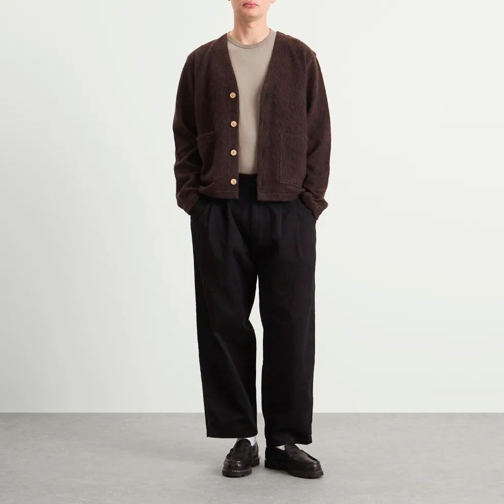 Folk Pocket Cardigan - Navy Espresso Brushed Wool