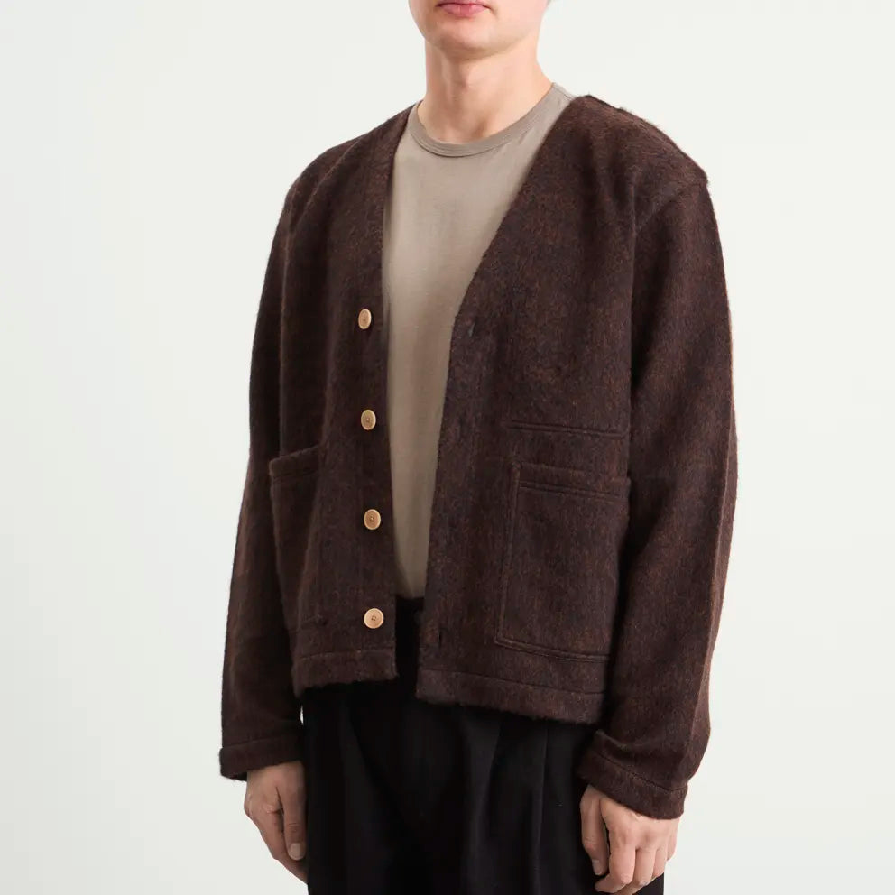 Folk Pocket Cardigan - Navy Espresso Brushed Wool